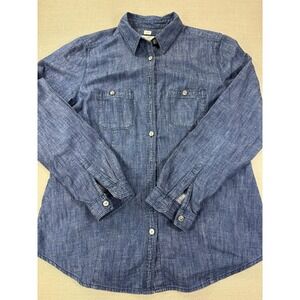 Ann Taylor Loft Women's The Softened Long Sleeve Denim Blue Button Shirt Size M